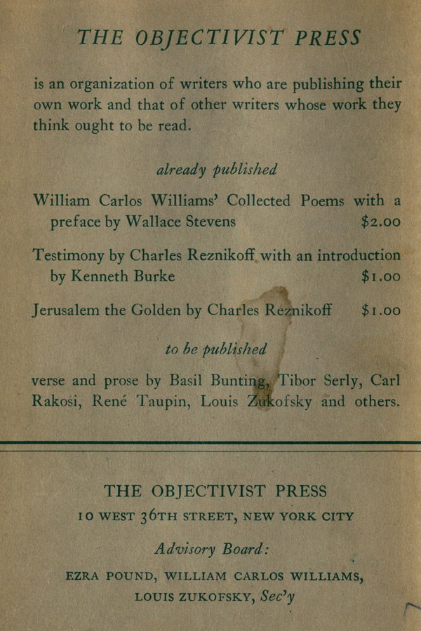 The back cover of George Oppen's Discrete Series